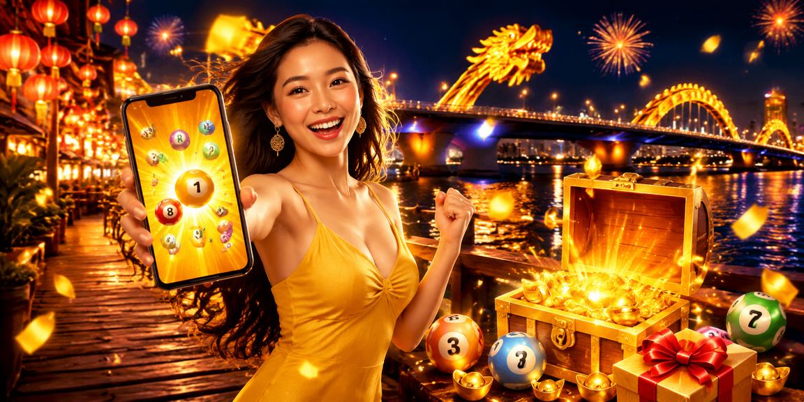 Không khí lễ hội xổ số sôi động tại chợ đêm Đà Nẵng với đèn màu rực rỡ