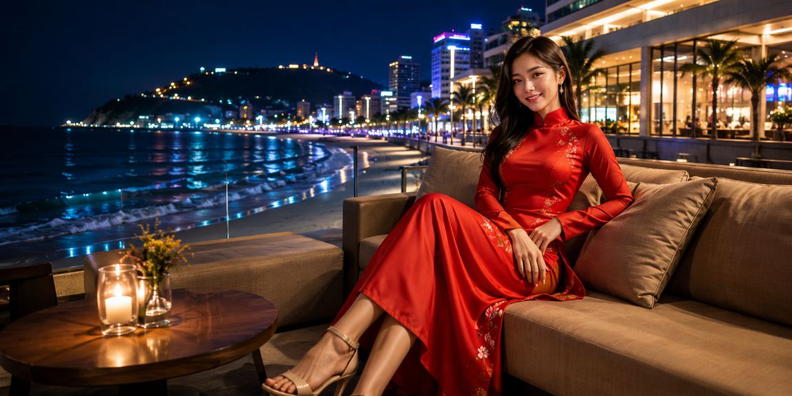 Phụ nữ áo dài tại Vũng Tàu sử dụng điện thoại trải nghiệm casino trực tuyến